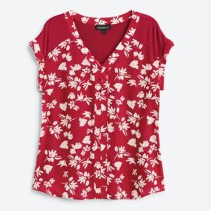 FORTUNE + IVY Helina Mixed Material Blouse Size Med Raspberry/White floral print